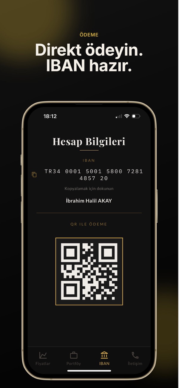 IBAN ve QR ile ödeme ekranı